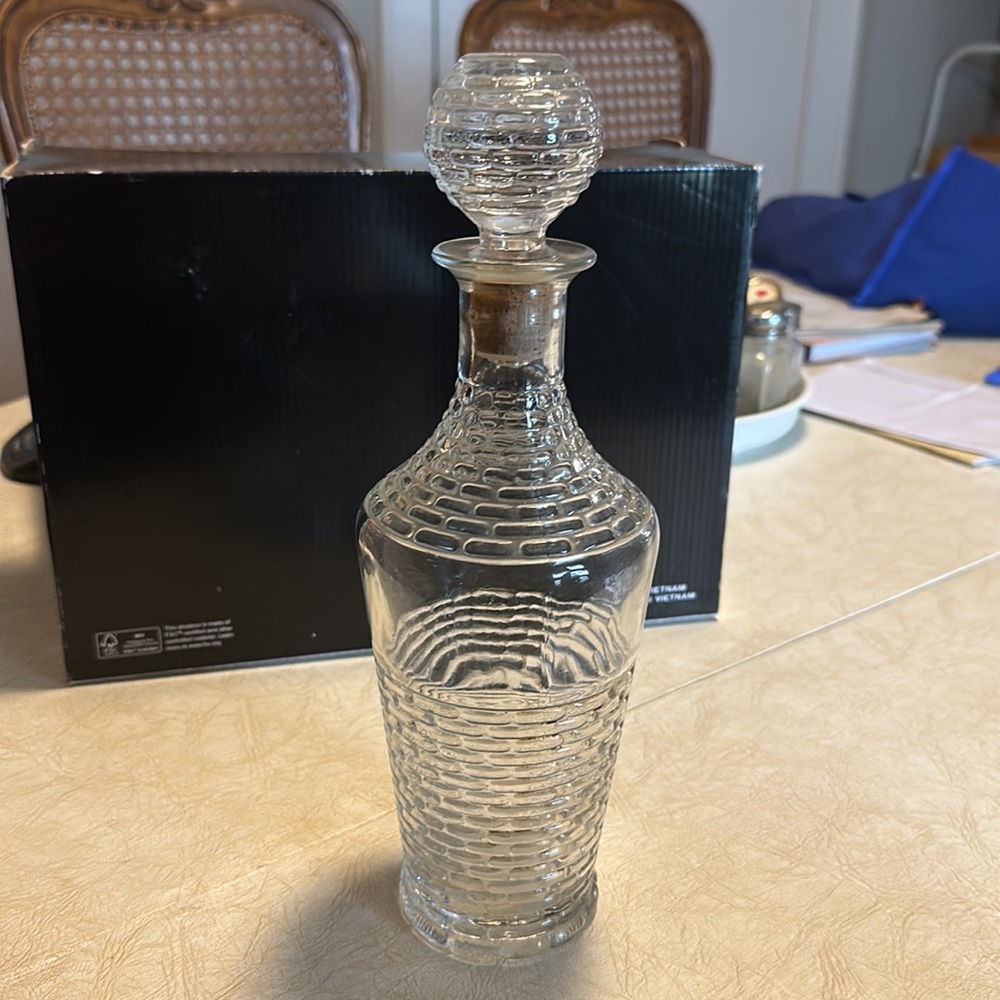 Vintage 60s Clear Glass Decanter Owens Illinois Carafe Liquor Wine Brick Pattern
